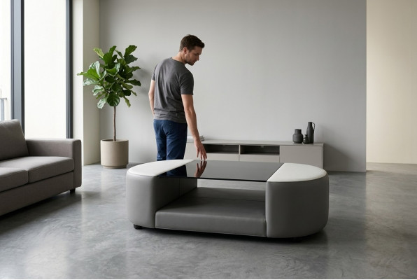 Sallzëmmer Dësch Design Glas Canapé Sofadësch Polster Dësch Dëscher