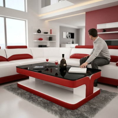 Sofadësch Design Wunnzëmmer Lieder Kaffi Glas Couch Polster Bäistell.