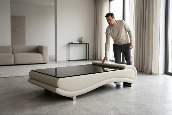 Couchtisch Dësch Polster Design Glastësch Bäistell Lieder Canapé Couch Dëscher