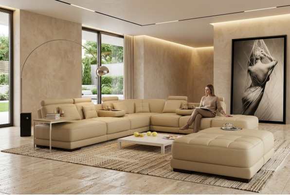 Grousst Sofa Ledersofa Canapé Wunnlandschaft L-Form Polsterset Eckssofa