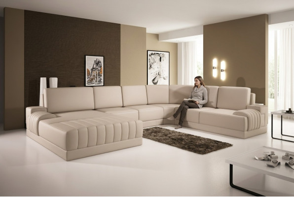Designer Polster Ledersofa Couch U-Form Modern Wunnlandschaft U-Form