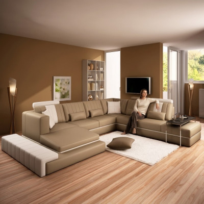 XXL Design Polster Garnitur Ledersofa Canapé U-Form Modern Sofa