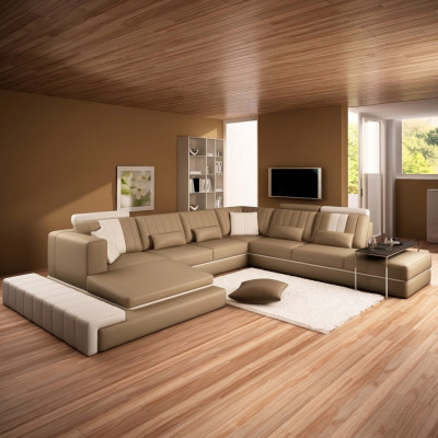 XXL Design Polster Garnitur Ledersofa Canapé U-Form Modern Sofa