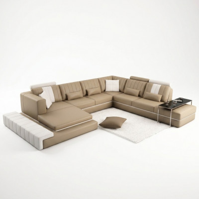 XXL Design Polster Garnitur Ledersofa Canapé U-Form Modern Sofa