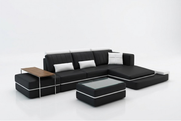 Modern Eckcouch fir d'Wunnzëmmer, gepolstert Eck Ledercouch Set an L-Form.