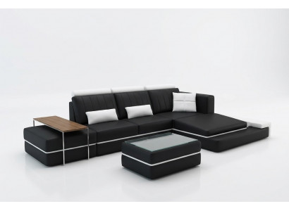Modern Eckcouch fir d'Wunnzëmmer, gepolstert Eck Ledercouch Set an L-Form.