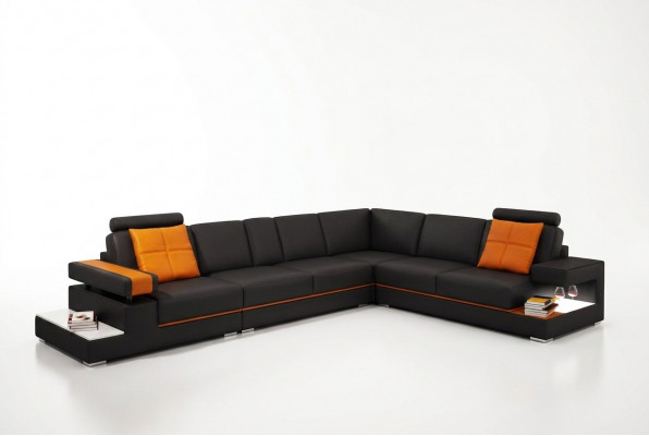 Modern Wunnzëmmer Ecksofa Couch Ledersofa mat Beliichtung Sofa