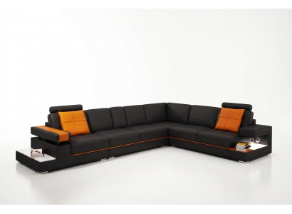 Modern Wunnzëmmer Ecksofa Couch Ledersofa mat Beliichtung Sofa