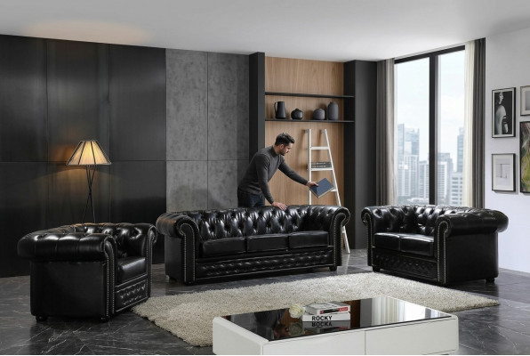 Chesterfield Sofa Canapé Polster Sëtz Komplett Set Garnitur Lieder Sofas Nei