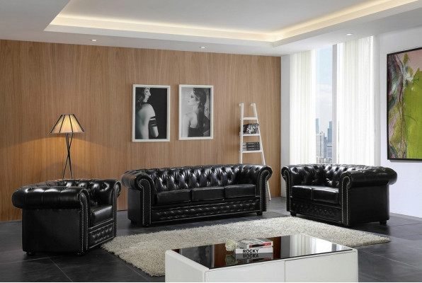 Chesterfield Sofa Canapé Polster Sëtz Komplett Set Garnitur Lieder Sofas Nei