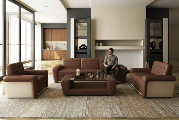 Ledercouch Couch Canapé Polstersëtz Couchen 3+2+1 Komplett Set Modern