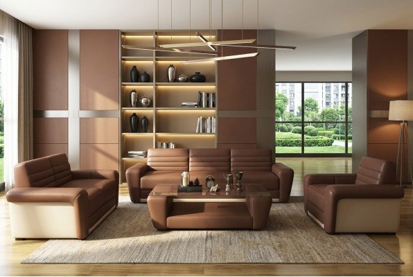 Ledercouch Couch Canapé Polstersëtz Couchen 3+2+1 Komplett Set Modern