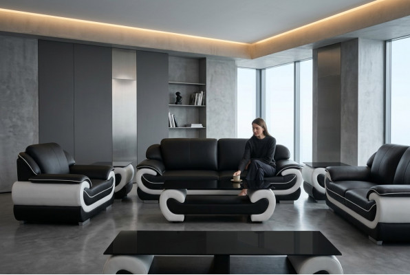 Ledercouch Canapé Wunnlandschaft 3 Sëtz Design Modern Canapéen