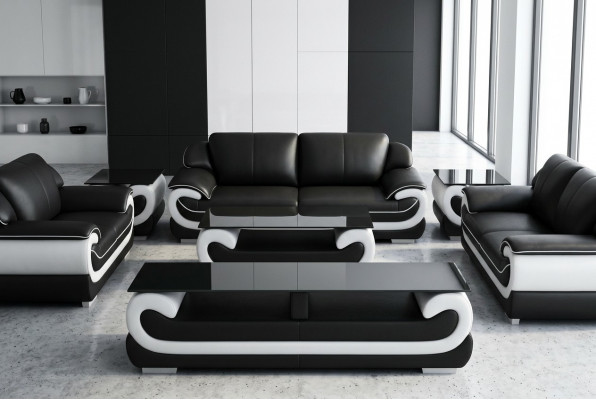 Ledercouch Canapé Wunnlandschaft 3 Sëtz Design Modern Canapéen