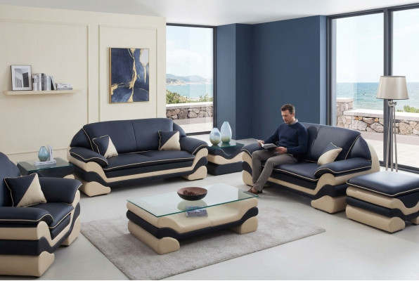 Ledercouch Couch Wunnlandschaft 3+2 Sëtz Design Sofa Klassesch Garnitur