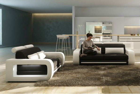 Ledercouch Couch Wunnlandschaft 3+2 Sëtzer Design Modern Sofa Sofagarnitur