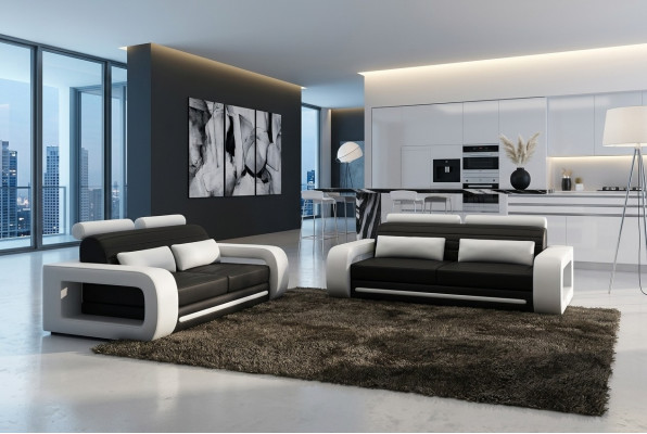 Ledercouch Couch Wunnlandschaft 3+2 Sëtzer Design Modern Sofa Sofagarnitur