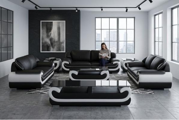 Ledercouch Canapé Wunnlandschaft 3+2 Sëtzer Design Modern Sofa 0615
