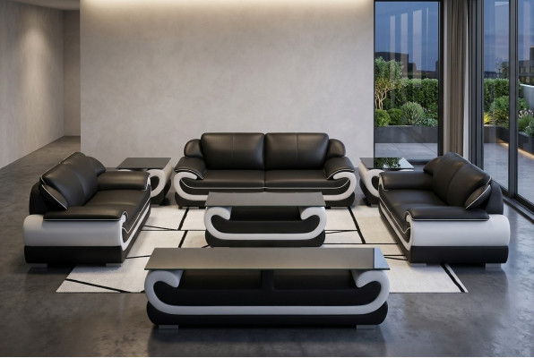 Ledercouch Canapé Wunnlandschaft 3+2 Sëtzer Design Modern Sofa 0615