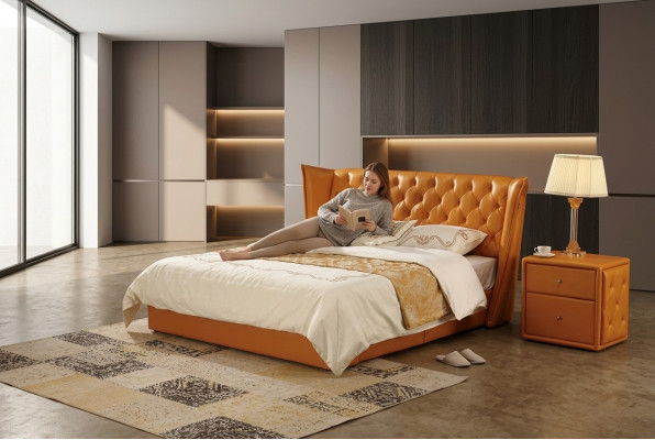Designer-Doppelbett, Bett, Better, Lieder, Chesterfield, Luxus, Hotel, Schlofzëmmer.