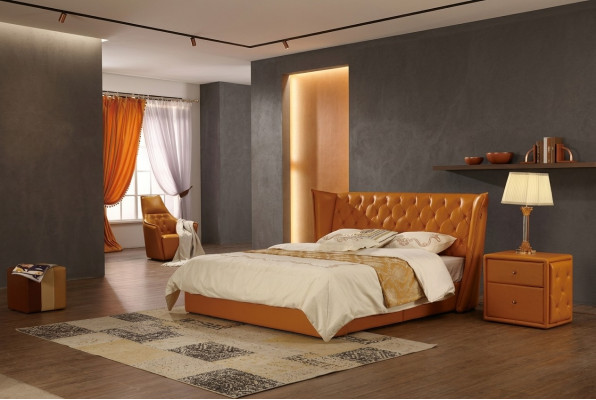 Designer-Doppelbett, Bett, Better, Lieder, Chesterfield, Luxus, Hotel, Schlofzëmmer.