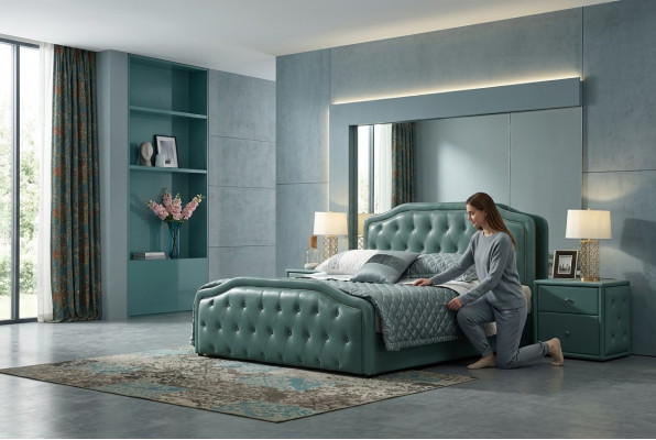 Modern Design Hotel Bett XXL Better Luxus Duebel Lieder Chesterfield 180x200cm