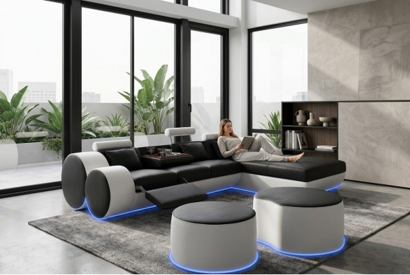 Ledercouch Sofa Wunnlandschaft L-Form Design Modern Sofa 3085