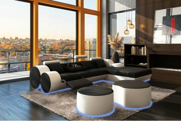 Ledercouch Sofa Wunnlandschaft L-Form Design Modern Sofa 3085