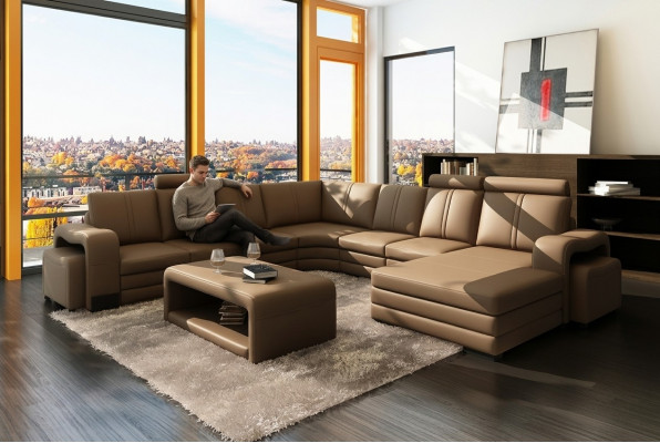 XXL Multifunktionell Liederzofa Couch Grousst Sofa Polster Dekor Ecksofa Modern