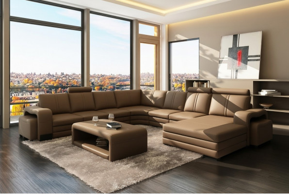 XXL Multifunktionell Liederzofa Couch Grousst Sofa Polster Dekor Ecksofa Modern
