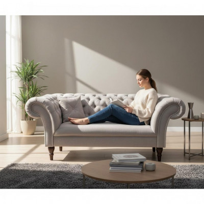 Chesterfield Design Sofa Couch 2-Sëtzer Polstersofa Couch 2er Garnitur Nei
