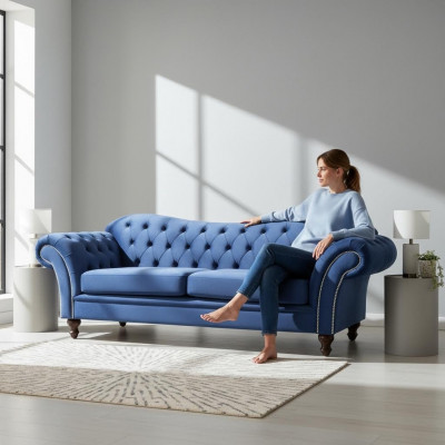 Chesterfield Sofa SHEFFIELD 3 Sëtzer mat Bettfunktioun Couch Sofas Couchen Nei