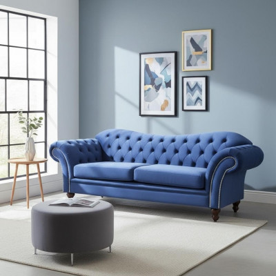 Chesterfield Sofa SHEFFIELD 3 Sëtzer mat Bettfunktioun Couch Sofas Couchen Nei