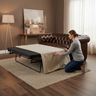 Chesterfield Sofa York 2-Sëtzer mat Betfunktion Couch Polstersofa Couchen Neist.