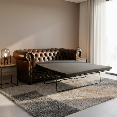 Chesterfield Sofa York 2-Sëtzer mat Betfunktion Couch Polstersofa Couchen Neist.