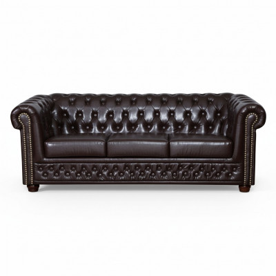Modern dräisëtzege Kënschtléder-Sofa gemittlech elegant Chesterfield