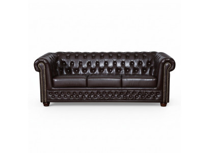 Modern dräisëtzege Kënschtléder-Sofa gemittlech elegant Chesterfield