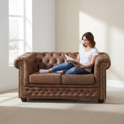 Chesterfield York Gobi 2-Sëtz Lieder Canapé Polster Sofas Couchen Nei