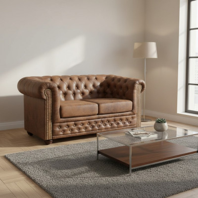Chesterfield York Gobi 2-Sëtz Lieder Canapé Polster Sofas Couchen Nei
