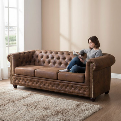 Chesterfield York Gobi 3-Sëtz Lieder Canapé Polstersofas Couchen Neien
