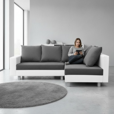 Design Ecksofa Sofa L-Form Bettfunktioun Couch Sëtz Eck Sofas Textil Polster Nei