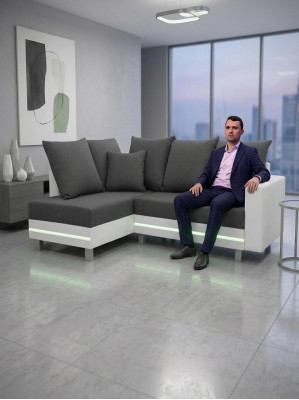 Design Ecksofa Sofa L-Form Schloffunktion Couch Sitz Eck Sofas Textil Polster LED