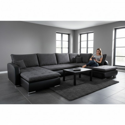Design Ecksofa Sofa Elena Bettfunktioun Canapé Polster Sëtz Eck Sofa XXL Neit