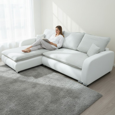 Design Eckcanapé Sofa Stoffe Schlofffunktioun Canapé Këssen Sëtz Eckcanapeën Schloffcanapé