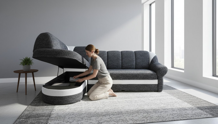 Funktiounsdëppen Schlofschëff Sofa Polstersofa Stot Ecksofa Textilsëtz