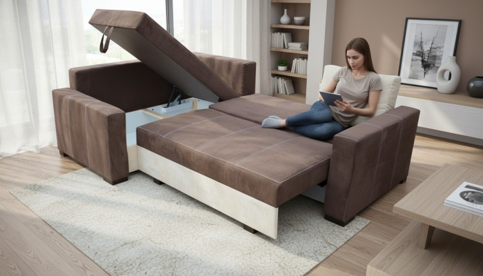 Design Schlofstull Sofa Polster Wunnzëmmer Eckssofa Canapé Textilstoff Garnitur