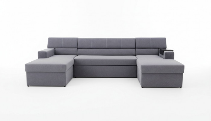 Design Eckcouch Markos U-Form Schlofffunktioun Canapé Hiwweleder Textil.