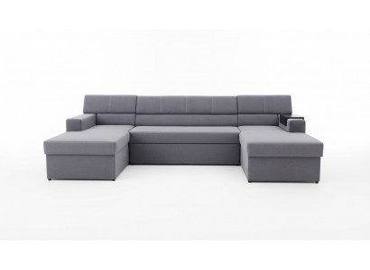 Design Eckcouch Markos U-Form Schlofffunktioun Canapé Hiwweleder Textil.