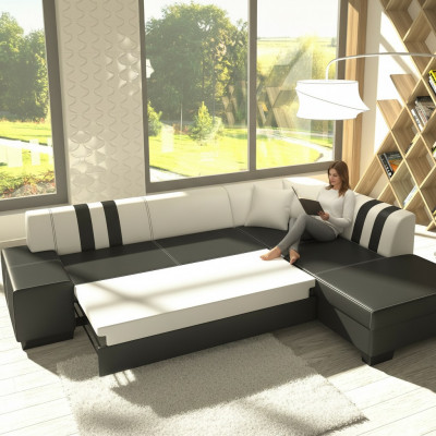 Klassesch Design Ecksofa Porto II Bettfunktioun Couch Textil Sofas Schlofssofa