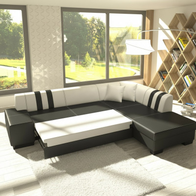Klassesch Design Ecksofa Porto II Bettfunktioun Couch Textil Sofas Schlofssofa